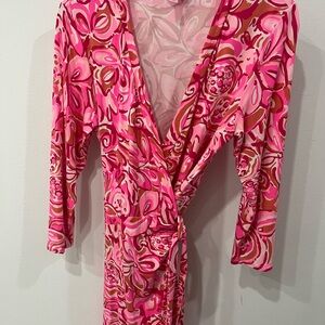 Lilly Pulitzer Vibrant Pink Floral Wrap Romper